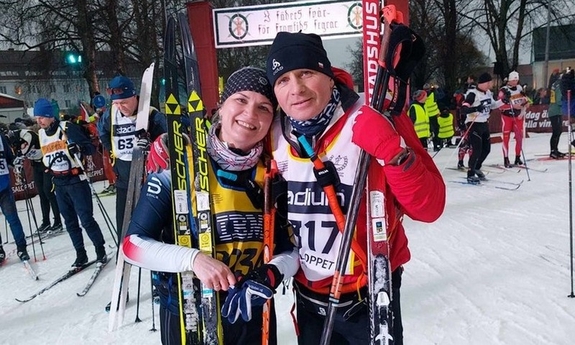 Para narciarzy biegowych na mecie rywalizacji. fot. arch. prywatne Ewa Armata