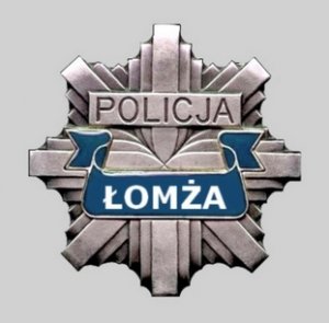 Gwiazda policyjna z napisem POLICJA ŁOMŻA.