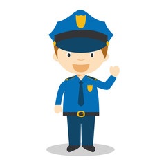Grafika przedstawiająca policjanta z uniesioną ręką.