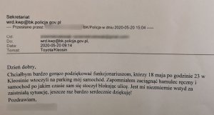 Podziękowania mailowe policjantom z Białegostoku.