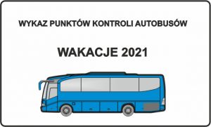 Grafika przedstawiająca autobus i napis bezpieczne wakacje.