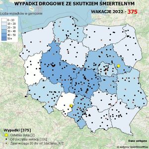 Mapa polski na której zaznaczone są czarne kropki