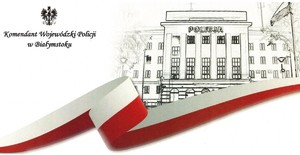 szkic budynku pod spodem biało-czerwona wstęga