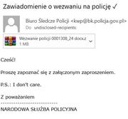 pogląd fałszywego maila zawiadomienie o wezwaniu na policję