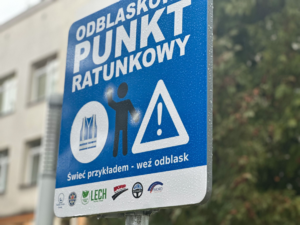 Policjanci wraz z odblaskowym punktem