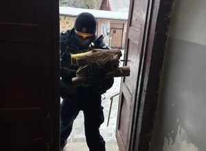 policjant niosący drewno