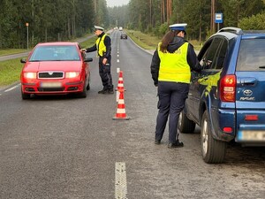 policjanci prowadza kontrole pojazdów